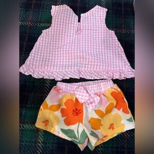 Bonnie Jean Pink Gingham and Floral Shorts Set